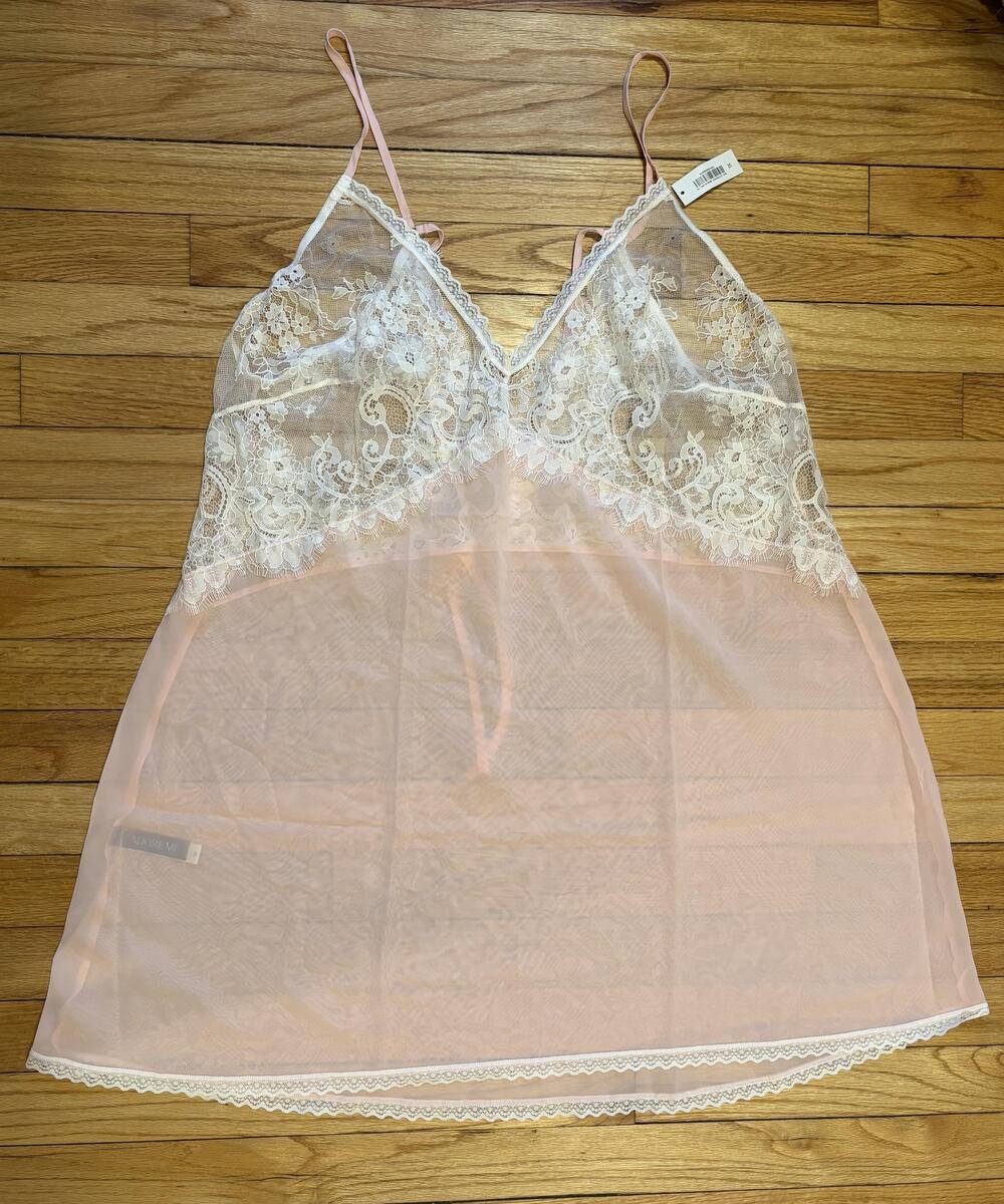 Adore Me Chemise Gown Womens XL Pink Bridal Blush Sheer Lace Floral Sleepwear